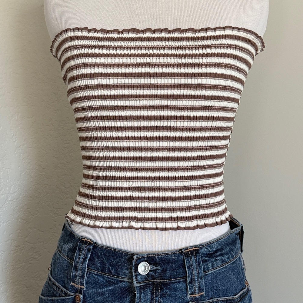Christian Lacroix Brown and White Striped Tube Top